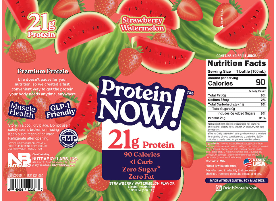 NutraBio Protein Now Strawberry Watermelon (12-Pack) - Label