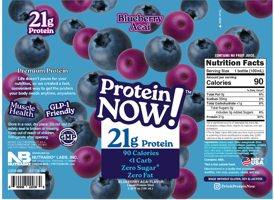 NutraBio Protein Now Blueberry Acai (12-Pack) - Label