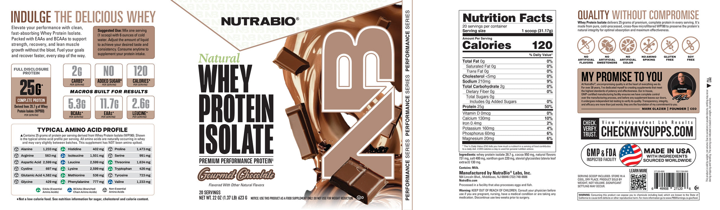 NutraBio Natural Whey Protein Isolate Gourmet Chocolate - Label