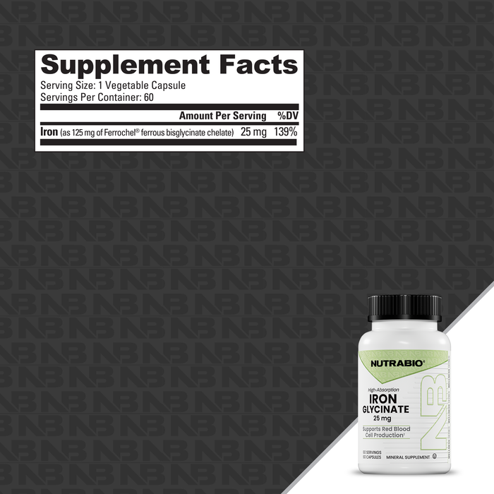 NutraBio Iron Glycinate 25mg - Supplement Facts