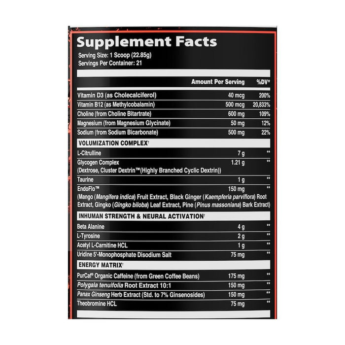 After Dark Supplements - Inhuman Mentis Preworkout Supplement Facts