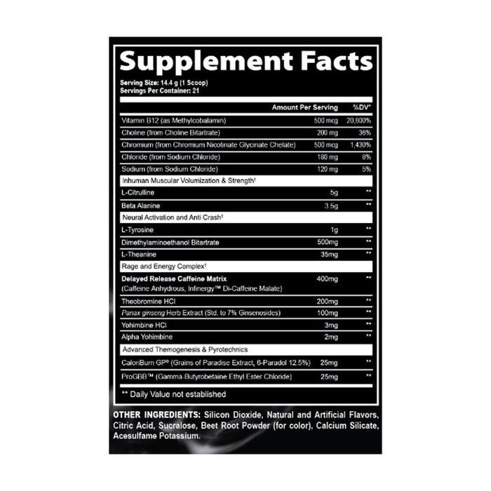 After Dark Supplements - Inhuman Pyro Preworkout Supplement Facts