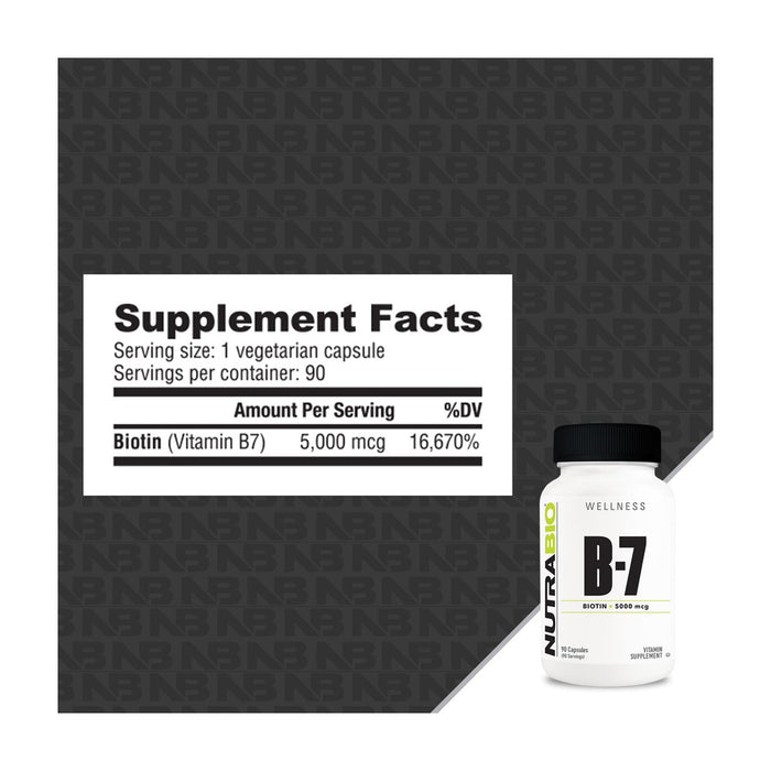 NutraBio Biotin (B-7)(5000mcg)
