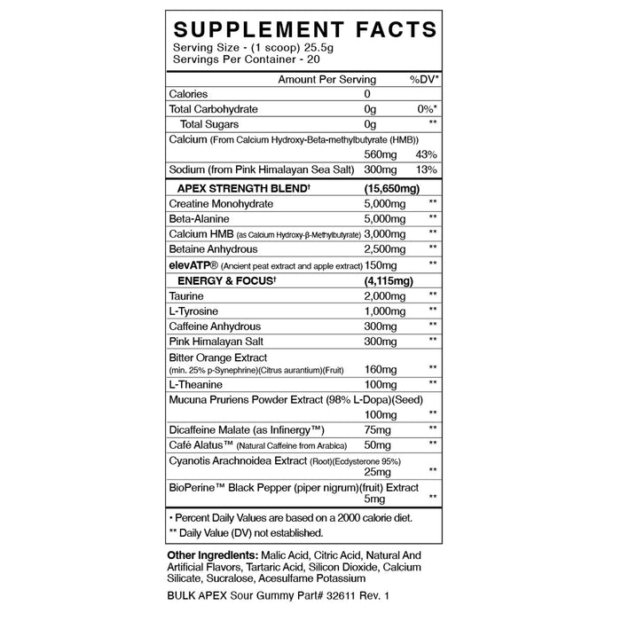Black Market Labs Bulk Apex Strength Pre-Workout Supplement Facts