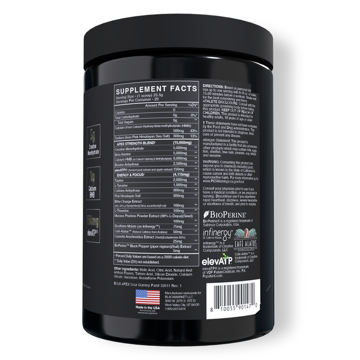 Black Market Labs Bulk Apex Strength Pre-Workout Supplement Facts