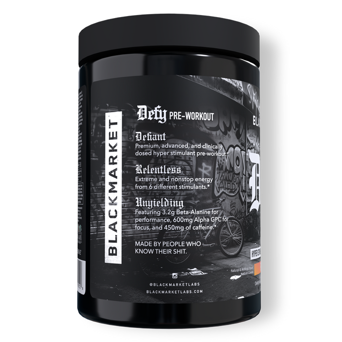 Black Market Labs Defy Hyper-Stimulant Pre-Workout Side Panel
