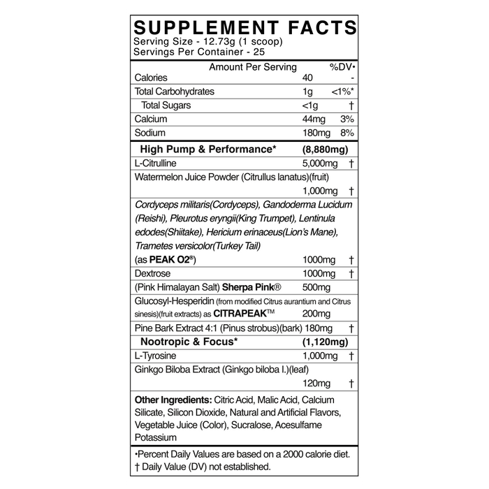 Black Market Labs NitricOxide Stim-Free Pre-Workout Supplement Facts