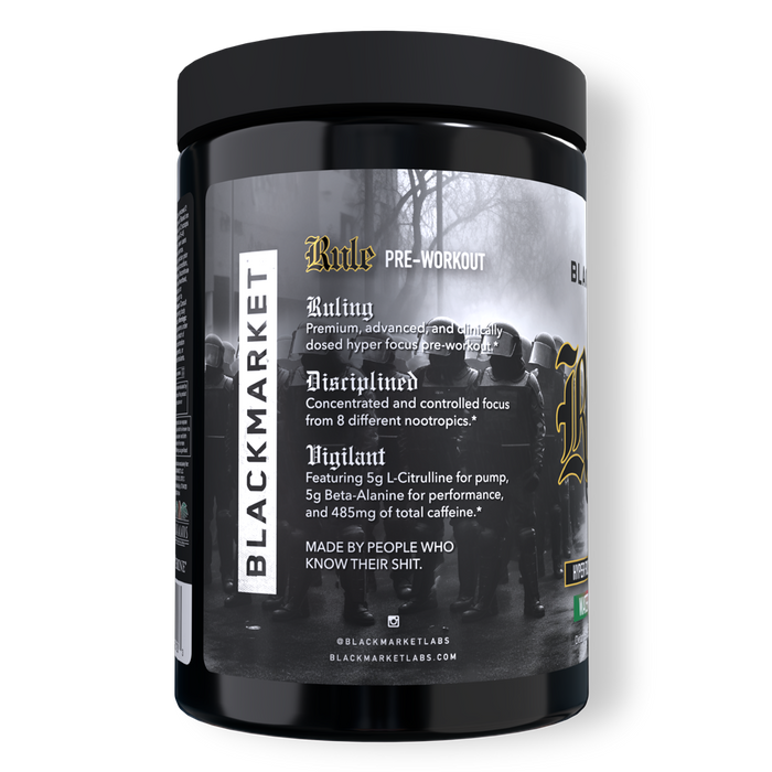 Black Market Labs Rule Hyper-Focus Pre-Workout Side Panel