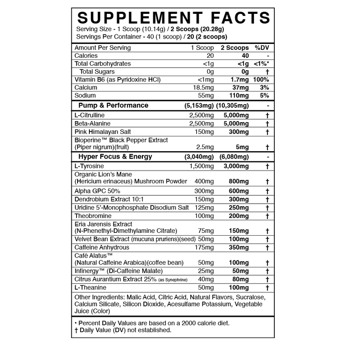 Black Market Labs Rule Hyper-Focus Pre-Workout Supplement Facts