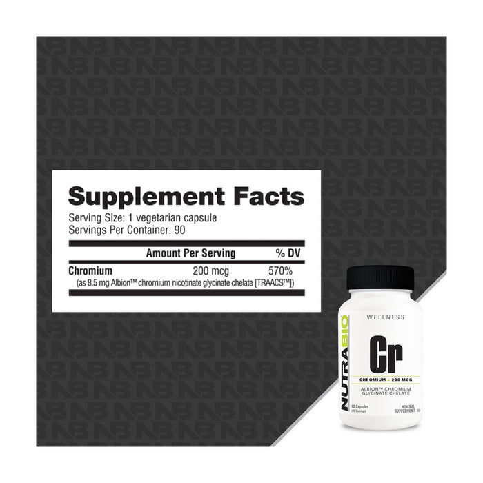 NutraBio Chromium Chelate GTF (200mcg)