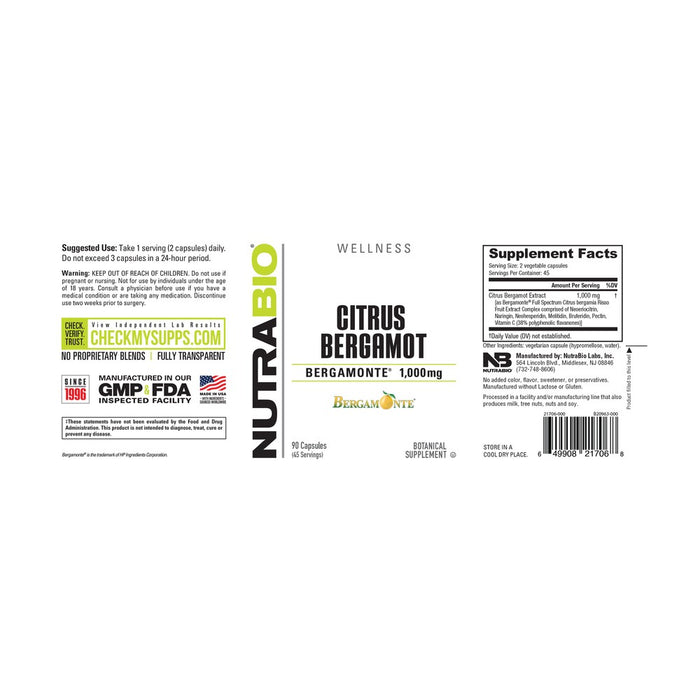 NutraBio Citrus Bergamot (1000mg)