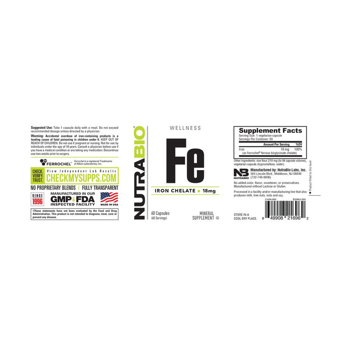 NutraBio Iron Chelate (18mg)