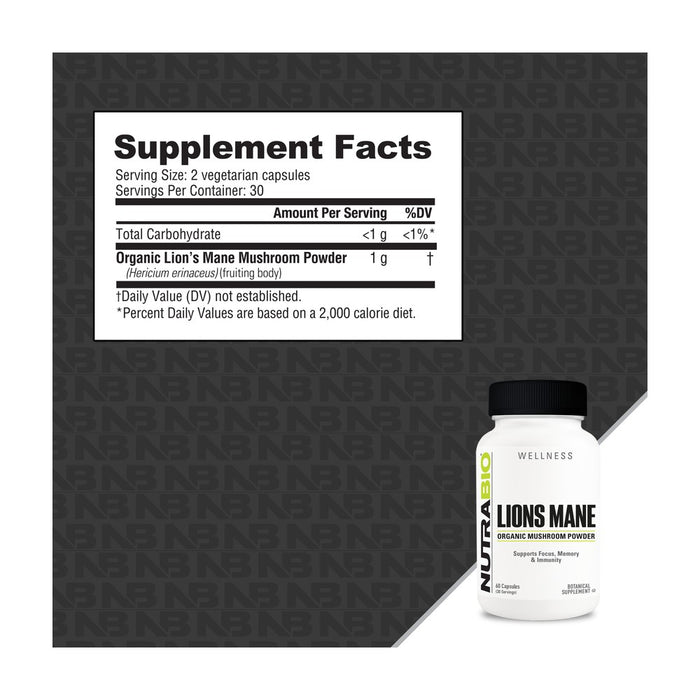 NutraBio Lions Mane (500 mg)