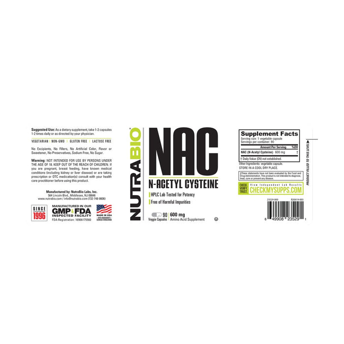 NutraBio NAC (N-Acetyl-Cysteine) (600 mg)