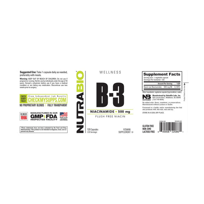 NutraBio Niacinamide (B-3)(500mg)