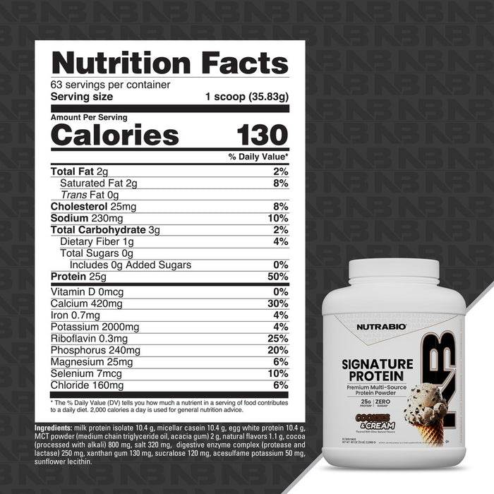 NutraBio Signature Protein 5LB Cookies & Cream Nutrition Facts