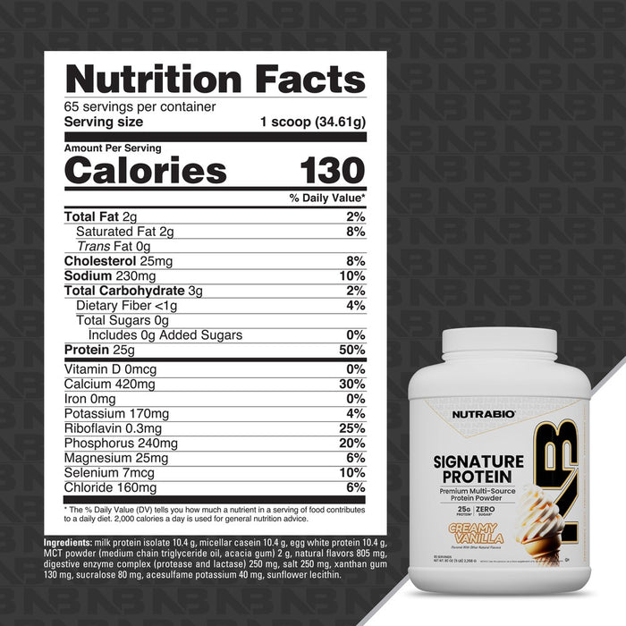 NutraBio Signature Protein 5LB Creamy Vanilla Nutrition Facts
