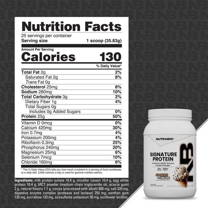 NutraBio Signature Protein Cookies & Cream Nutrition Facts