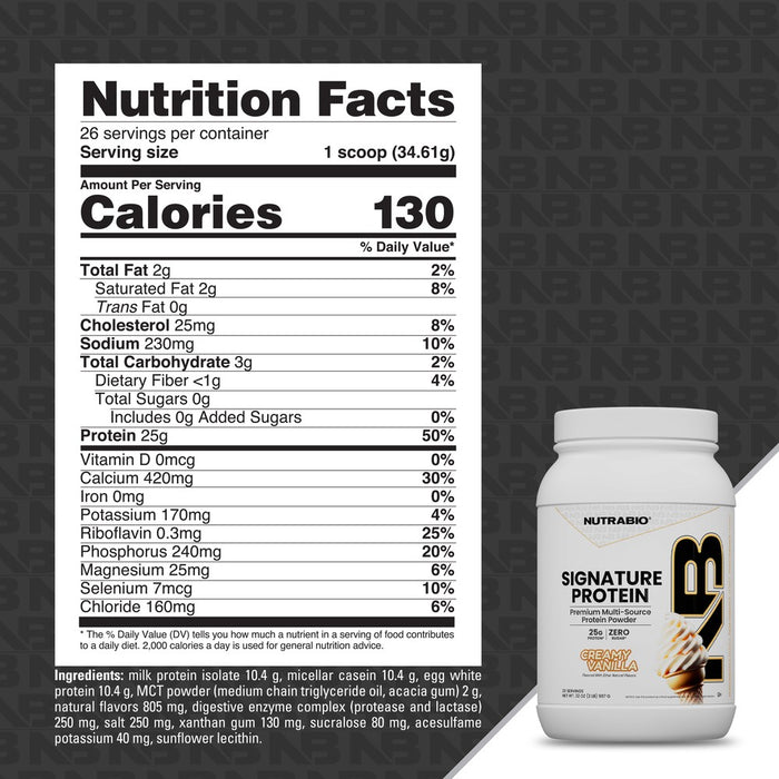 NutraBio Signature Protein Creamy Vanilla Nutrition Facts