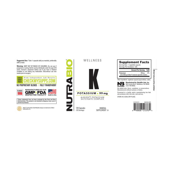 NutraBio Potassium Complex (99mg)