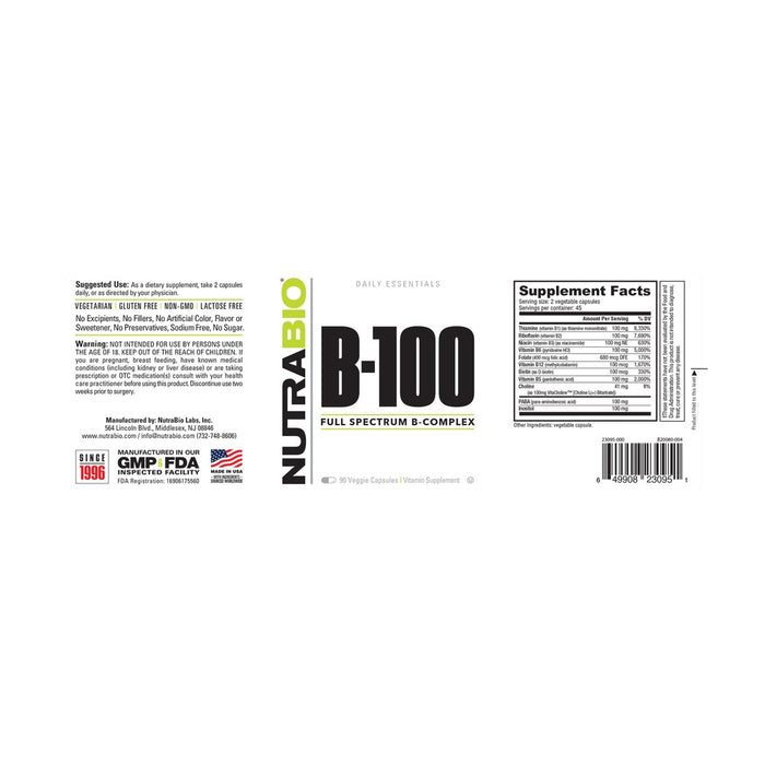 NutraBio Vitamin B-100 Complex