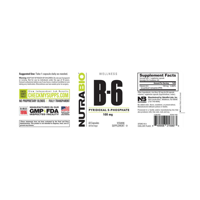 NutraBio Vitamin B-6 P5P (100mg)